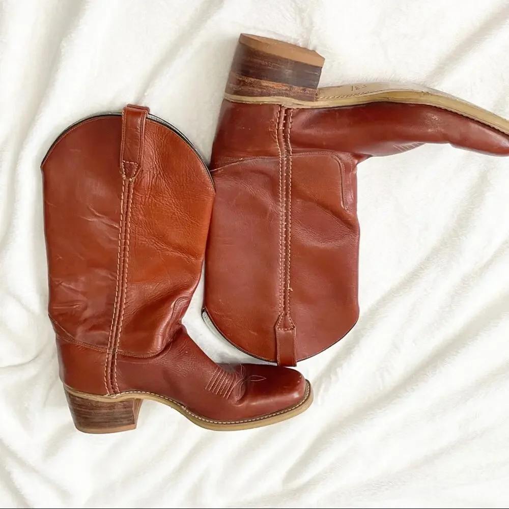 Dingo Vintage leather cowboy boots size 9 brown western heeled pull on mens